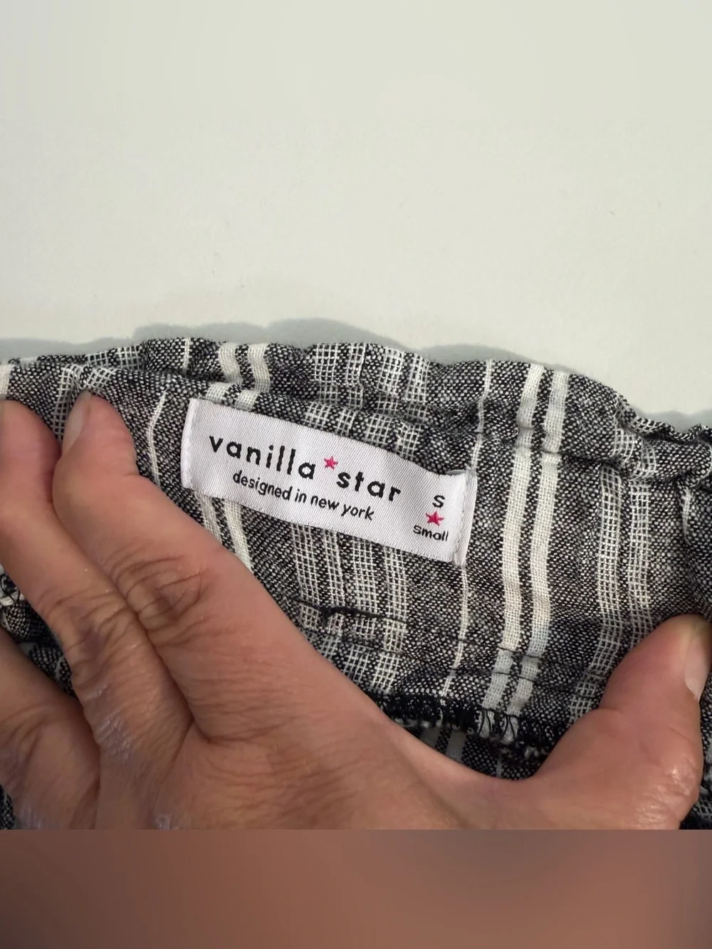 Vanilla Star Black & White Striped Ruffle Skort Shorts, linen & Rayon, Small